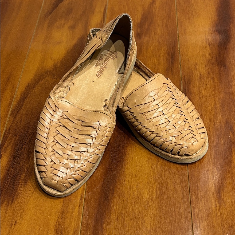 Woven Leather Slip-On Sandals - Tan